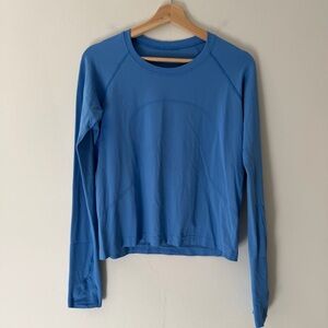 Lululemon Swiftly Tech Long-Sleeve Shirt Waist Race Length Blue Size 10 Running